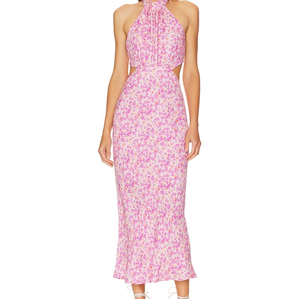 Astr Pink and White Halter Sheath Dress